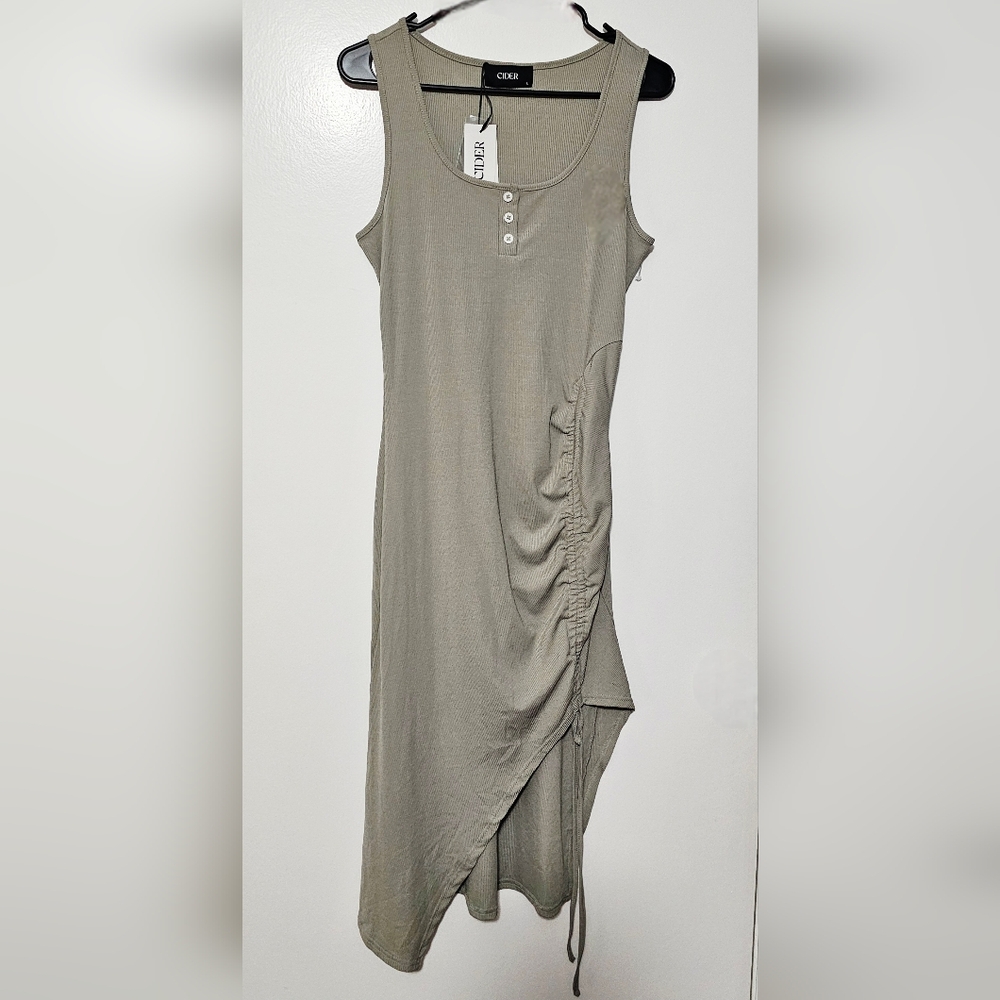 CIDER Rib Button Drawstring Midi High Low Dress Size L - Picture 2 of 8